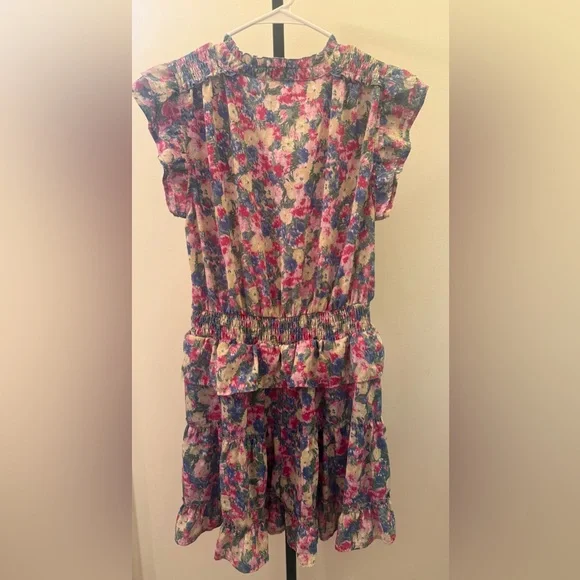 Entro Multicolor Floral Split V neck with Dainty Self Tie Mini Dress - Picture 10 of 13